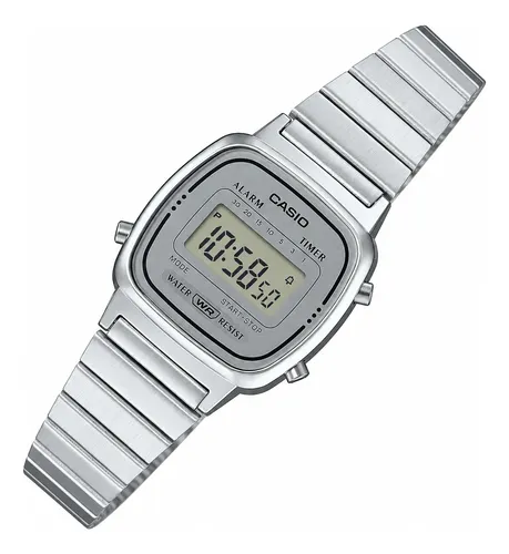 Relógio Casio Feminino Vintage Digital Mini Retrô Prata Prateado Cinza