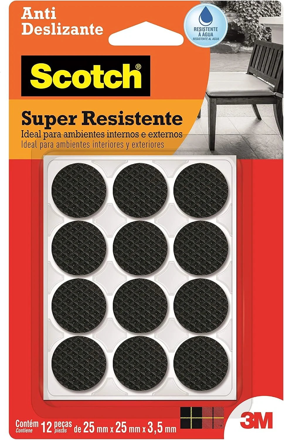 3M, Protetor Antideslizante Adesivo Scotch, Redondo, Preto, 12 Unidades