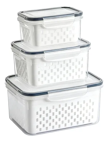 Kit 3 Organizadores Geladeira Alimentos Vegetais Com Tampas Branco