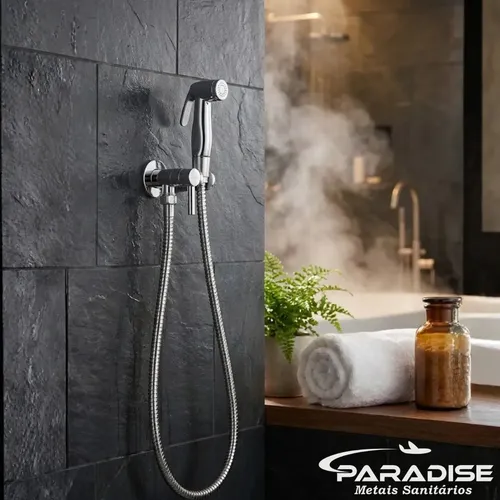 Ducha Higiênica Paradise Abs Para Banheiro Luxo Cromado Com Acionamento 1/4 De Voltas