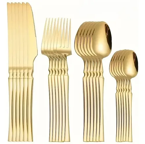 24pcs Conjunto De Talheres De Aço Luxo Inoxidável Todo-ouro Cor Dourado-2