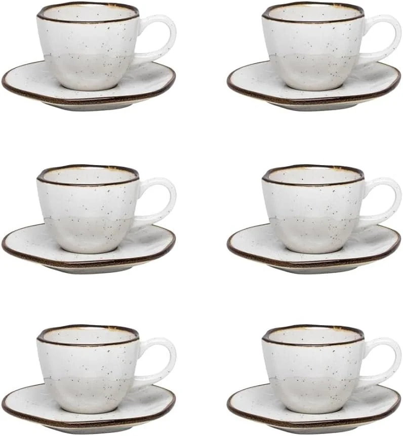 Conjunto de 6 Xícaras de cafezinho pequenas 75 ml com pires Ryo Maresias.