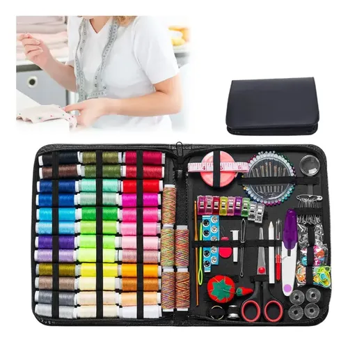 Kit De Costura Agulhas Tesoura Linhas Completo Com 229 Peças Preto