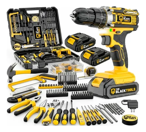 Parafusadeira Furadeira De Impacto The Black Tools Com Maleta + Kit Acessórios 147 Peças 2 Baterias Profissional Tbkit17 Amarelo 127/220v 60 Hz