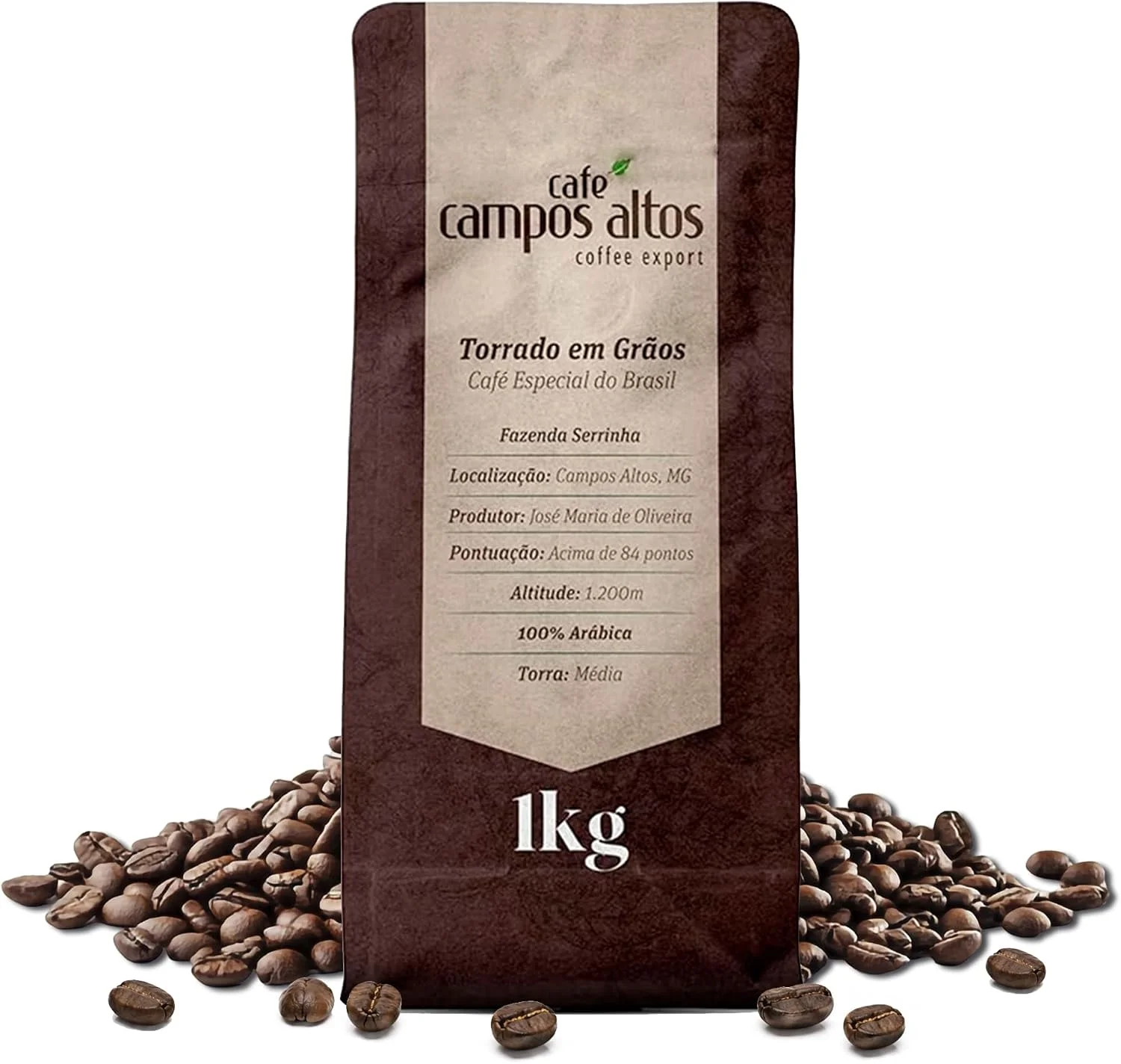 Café Campos Altos Especial em Grão 1kg, Arábica Catuaí Vermelho, 84+ Pontos