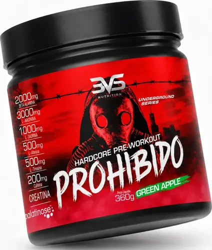 Pré-Treino PROHIBIDO 360g em Pó de Maçã Verde para Energia e Foco