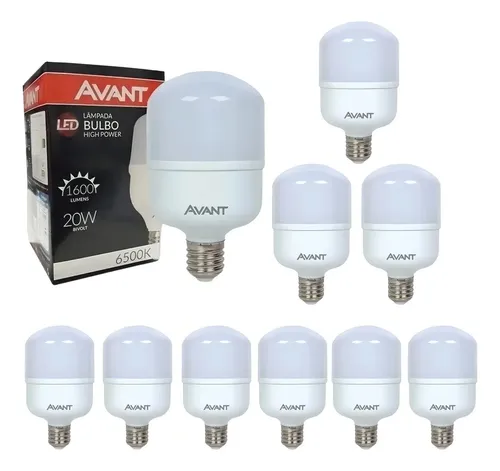 Kit 10 Lâmpadas Led 20w Bulbo 6500k Luz Branca Avant Luz Branco-frio 127/220v