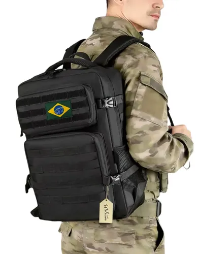 Mochila Tática Militar Resistente Impermeável 30 Litros Bolsa Escola Faculdade Trabalho Super Reforçada Bandeira Brasil Brinde Preta Utilizzei Preto