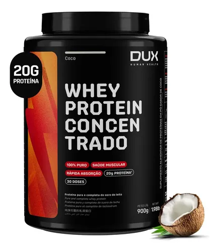 DUX HUMAN HEALTH Whey Protein Concentrado Suplemento 900g Sabor Coco