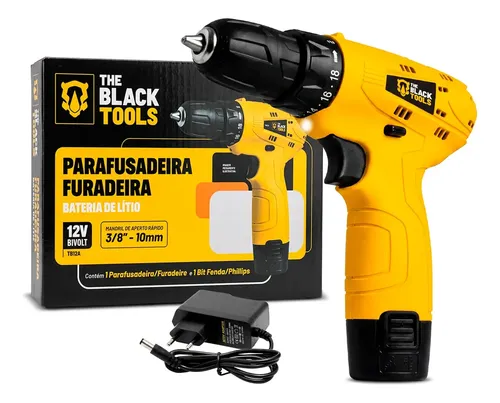 Parafusadeira Furadeira The Black Tools Tb12a 3/8 A Bateria Cor Amarelo Frequência 60hz 127/220v