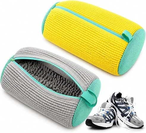 Bolsa para Lavar Tênis na Máquina de Lavar, Saco Protetor Acolchoado com Zíper Reforçado, Reutilizável, Protege Calçados Durante a Lavagem - Cores Sortidas