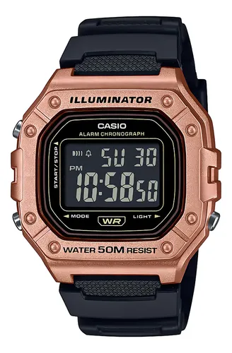 Relógio Casio Masculino Digital Quadrado W-218hm-5bvdf Preto Ouro-rosa