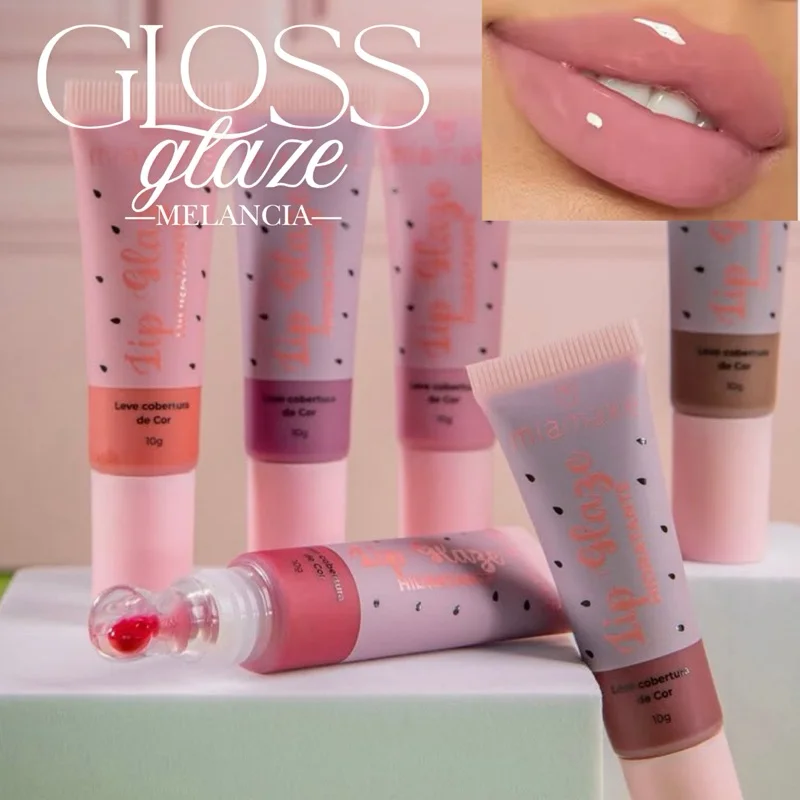 Gloss Brilho Labial Com Cor Cremoso Vermelho Morango Maquiagem Lip Cream Gloss Branco Kit glos azul