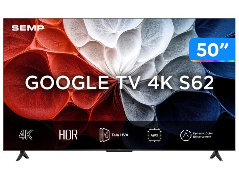 Smart TV 50" SEMP 4K UHD LED 50S62 Google TV AiPQ Google Assistente 3 HDMI
