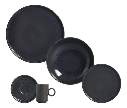 Aparelho De Jantar 20 Peças Basic Dove - Day By Day Cinza Azul Escuro Basic Stoneware Dove
