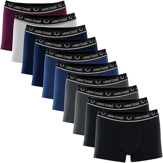 Usee Brasil Kit com 10 Cuecas Boxer Algodão Masculina Adulto – Confortável, Respirável, Tecido Macio, Alta Durabilidade, Modelagem Anatômica, Cós Elástico Reforçado, Ideal para Uso Diário
