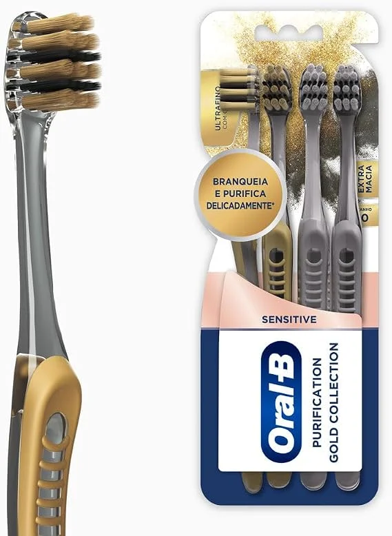 Oral-B Escova de Dente Sensitive Purification Gold Extra Macia 4 Unidades