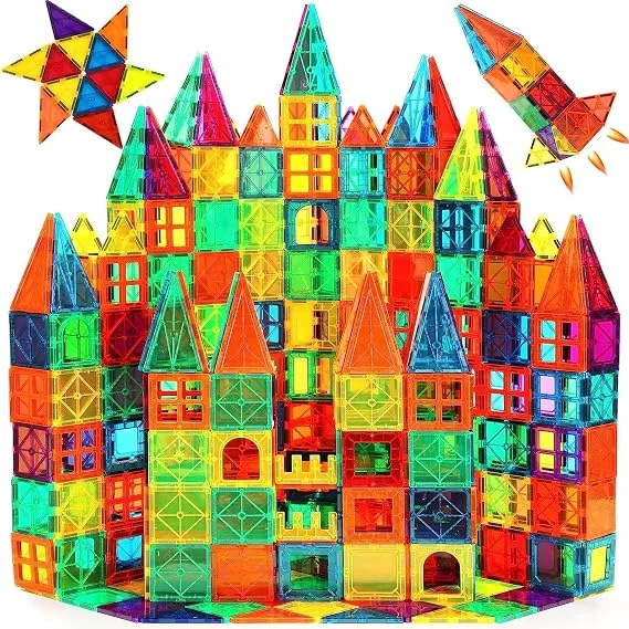 Blocos de Montar Magnéticos Construção Brinquedo Educativo Infantil | 130 Peças，Blocos de Montar Magnéticos，STEM