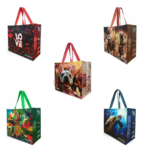 Kit 05 Sacolas Retornaveis Ecobag De Rafia - 35x40x18