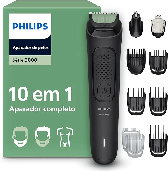 Aparador de Pelos Philips Multigroom 3000 Series, 10 em 1, Barbeador Elétrico para Rosto, Cabeça e Corpo, MG3931/15