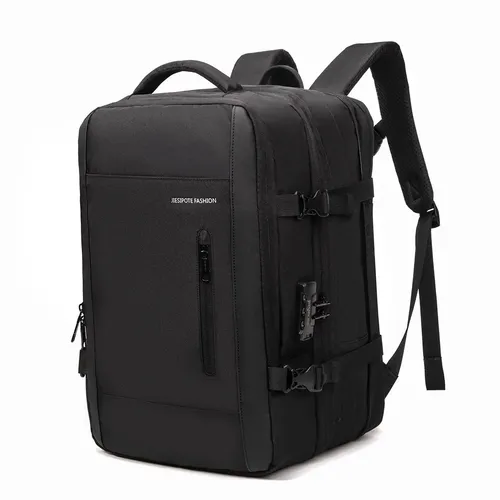 Mochila Para Computador Masculina, Com Fecho De Senha, Capacidade Expansível De 25-40l, Impermeável, Reforçada, Com Espaço Para Notebook E Porta Usb, Ideal Para Viagens E Deslocamentos Diários. Preto