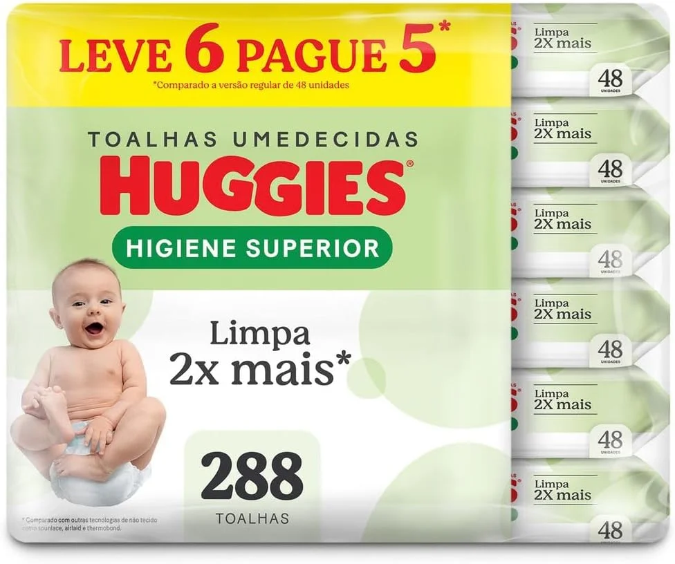 Lenços Huggies Higiene Superior Limpam 2x Mais 6 x 48 Un
