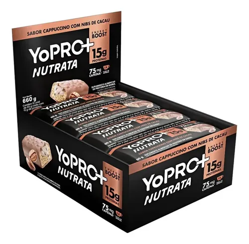 Barra Proteína Nutrata Yopro Sabor Cappuccino 12 Unidades 55g Cappuccino C/ Nibs De Cacau