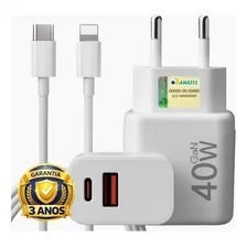 Carregador Turbo 40w Compativel Com iPhone 8 X Xr 11 12 13 14 Pro Max Usb Tipo C Duplo