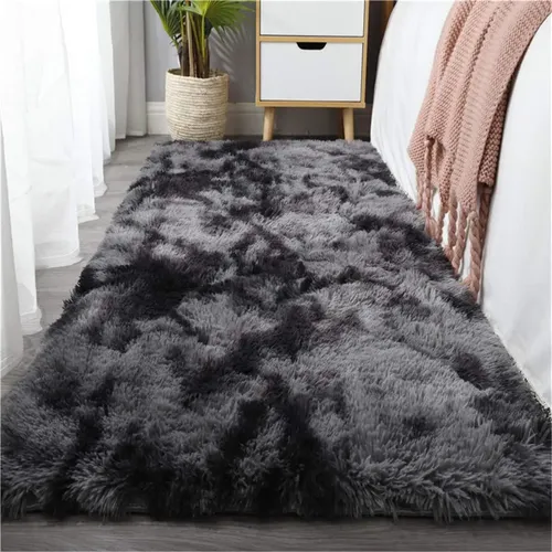Passadeira Corredor 2,00x0,60 Tapete Super Peludo Beira De Cama Sala Quarto Cinza Mesclado 2 M 60 Cm