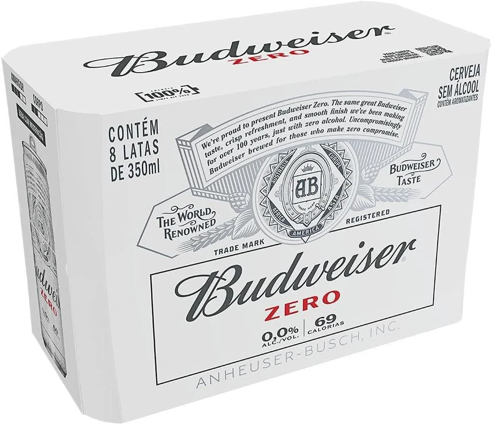 Pack Cerveja Budweiser Zero Álcool, 350ml, Lata - 8 unidades