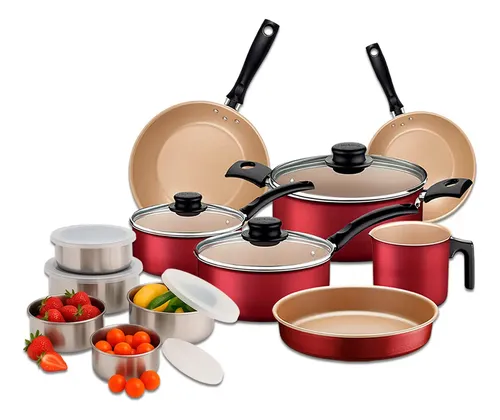 Jogo De Panelas Tramontina Turim 12pçs C/ Kit Tigelas Inox Vermelho