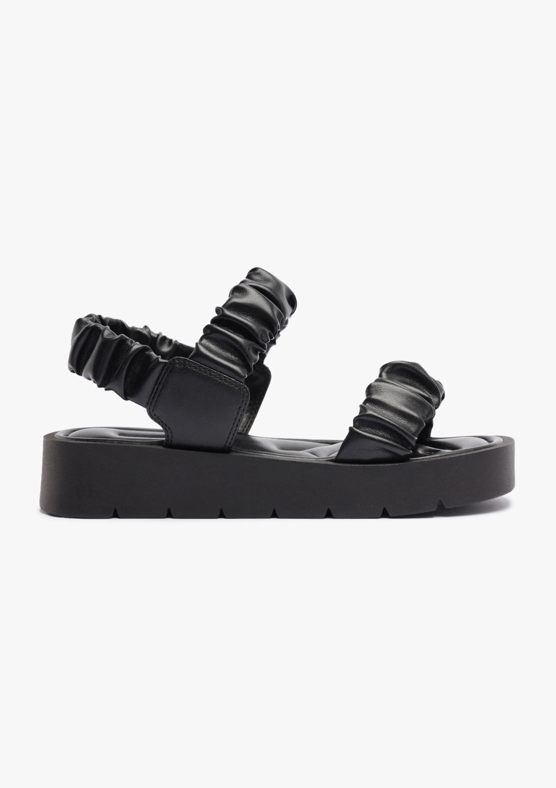 Sandália Flatform Tratorada Tiras Scrunchie - Preto