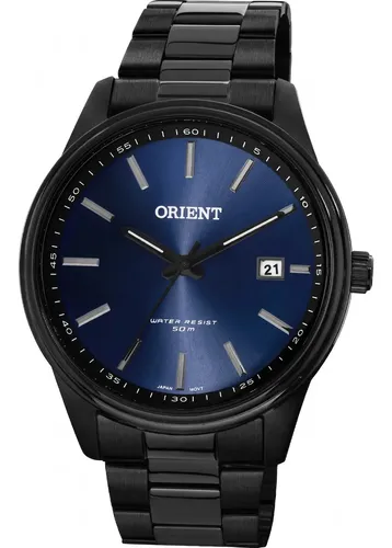 Relógio Orient Masculino Aço Preto Fundo Azul Analógico Resistência 50m