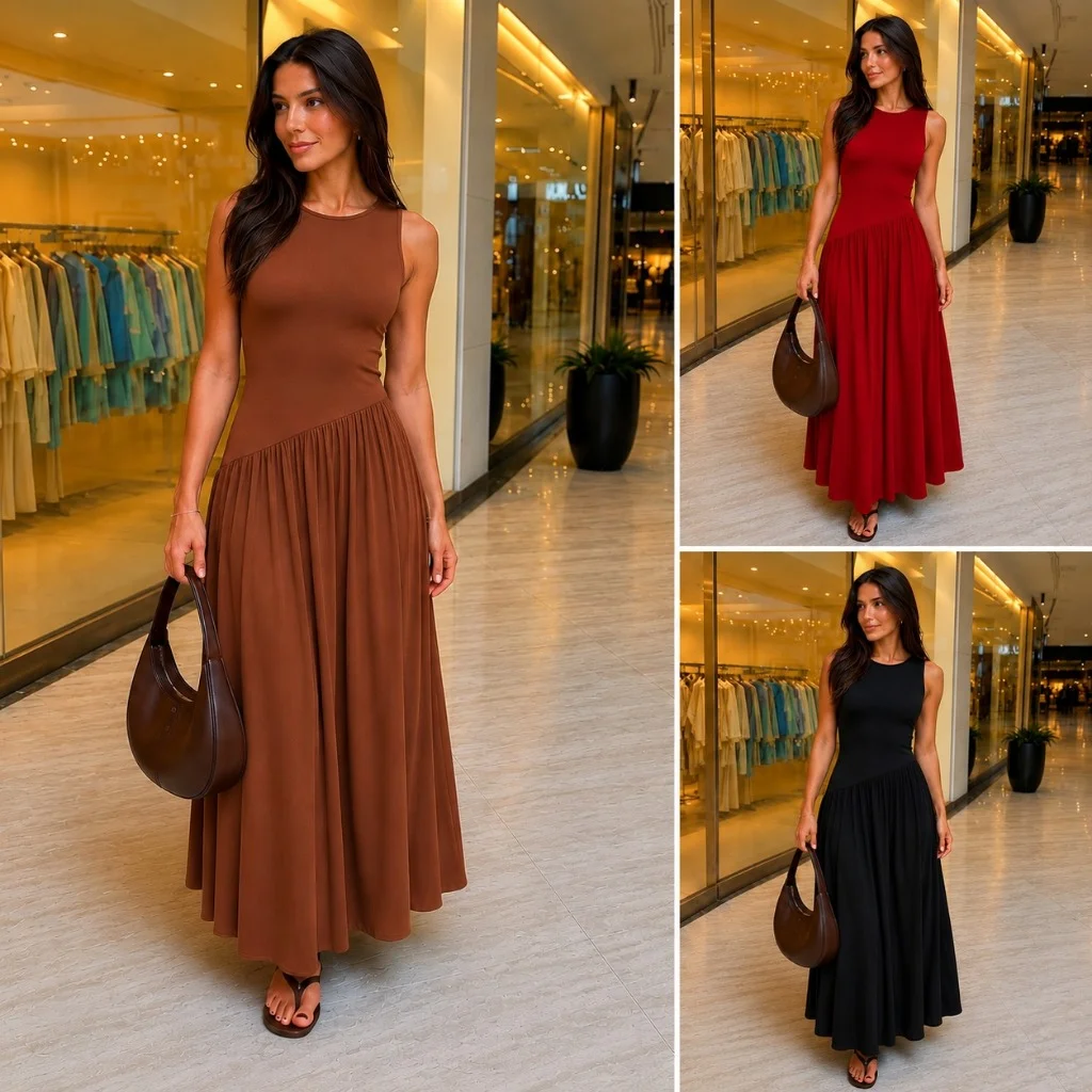 Vestido Midi Feminino Suede Casual Elegante Soltinho Básico Assimétrico