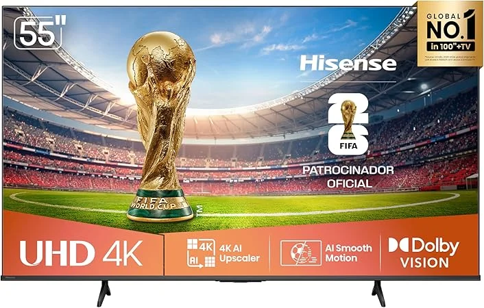 Hisense Smart TV 4K 55" Polegadas 55A6NV com Dolby Vision, HDR10, HLG, Dolby Gaming, Film Maker, DTS Virtual X, Compatibilidade Alexa e Google Home