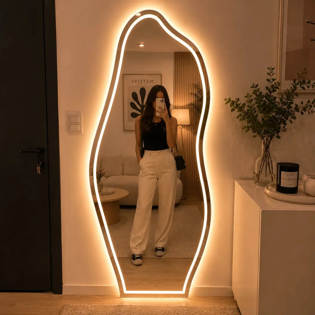 Espelho Grande Com Led 3 Cores e Botão Touch Jateado 90x40 Banheiro Quarto Sala Entrega Rapida