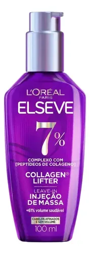 L'oréal Paris Elseve Collagen Lifter Leave-in Sérum Capilar Para Cabelos Finos Injeção de Massa com Peptídeos de Colágeno Aumenta o Volume em 61% e Encorpa os Fios por 72h 100ml