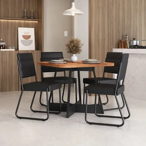 Sala De Jantar 4 Cadeiras Charlotte Carraro Nogal Cor Preto Liso