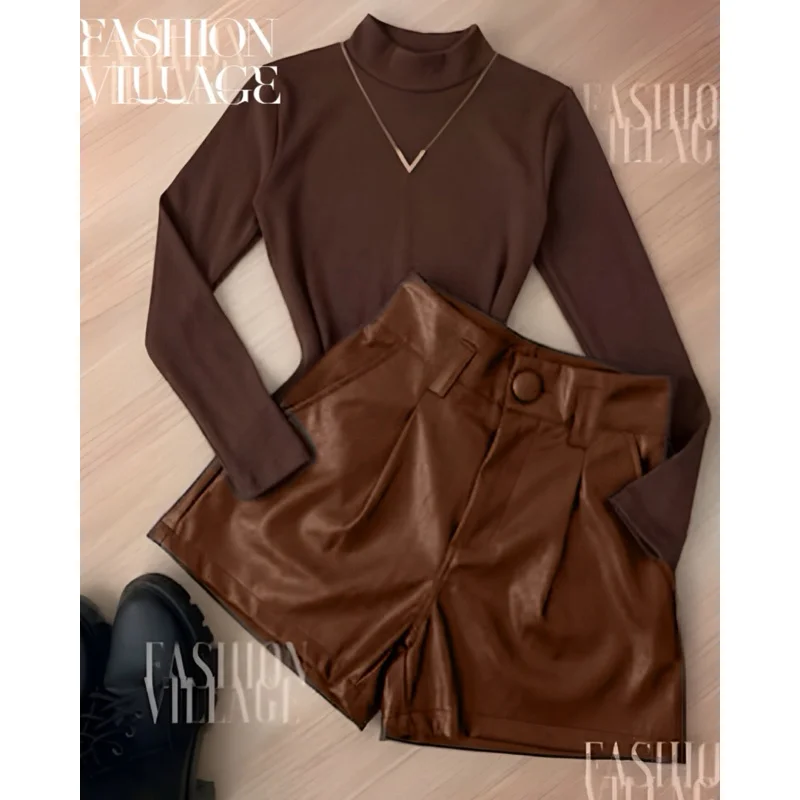 Conjunto2 UM body Manga Longa Suplex + SHORT Marrom Courinho São João Moda Blogueira 2027