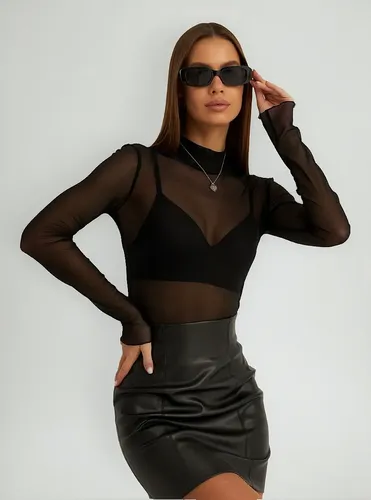 Blusa Tule Transparente Feminina Segunda Pele Manga Longa