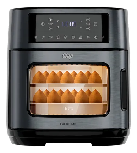 Fritadeira Elétrica Wap Air Fryer Oven Digital Black Inox 12 Litros com Revestimento Antiaderente