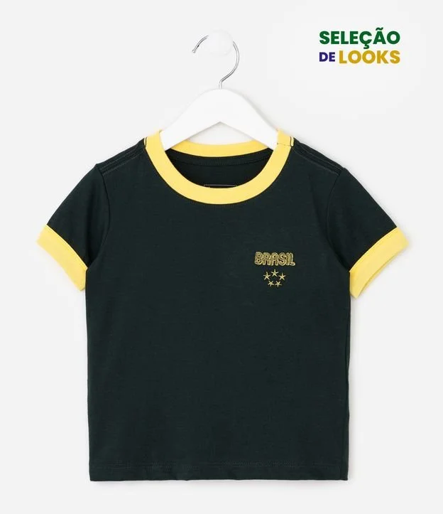 Camiseta Infantil Esportiva com Lettering Brasil - Tam 1 a 6 Anos