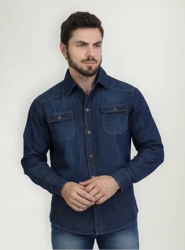 Camisa Jeans Social Manga Comprida Casual Basico