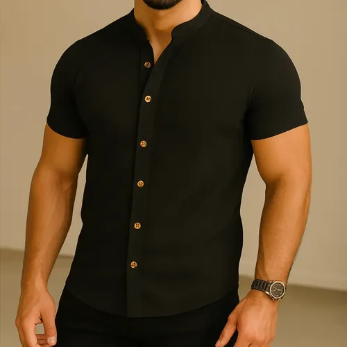 Camisa Manga Curta Gola Padre Masculina Festa Trabalho