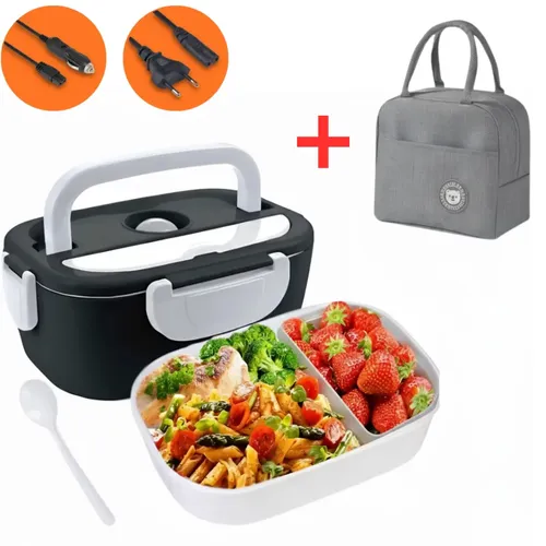 Marmita Elétrica Térmica Preta Bivolt 110v/220v E Veicular 12v/24v + Bolsa Térmica Lancheira Doméstica Trabalho 1.5l Carro/casa Portátil Aquecedor De Alimentos Uber Carro Caminhão