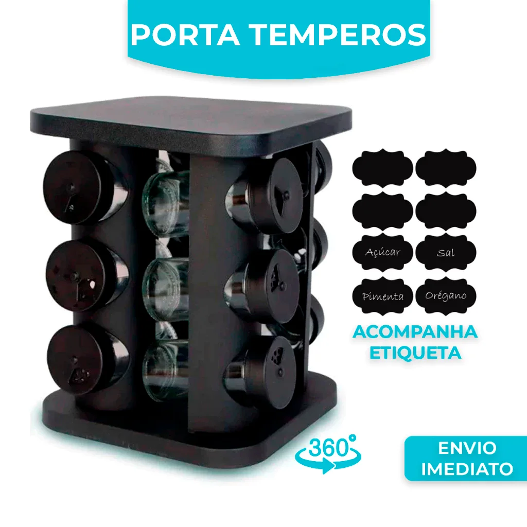 Porta Temperos Profissional Giratório Potes Vidro com Tampa Dosadora Condimentos Envio Imediato