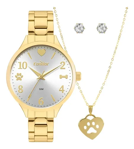Kit Relógio Condor Feminino Dourado Co2035nto/k4k Dourado Prata