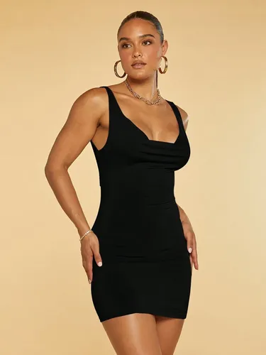 Vestido Tubinho Feminino Festas Decote Drapeado Costas Nuas Preto Liso P