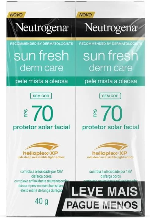 Protetor Solar Facial Para Pele Oleosa Derm Care, FPS 70, Sem Cor, Kit com 2 Unidades de 40g