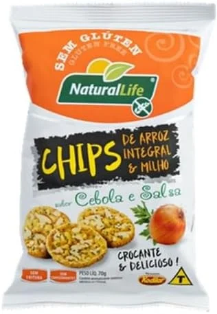 Chips de Arroz Integral e Milho - Sabor Cebola e Salsa - Sem Glúten - Caixa com 12 unidades - Cada unidade pesa 70g - Kodilar